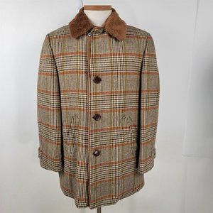 Vintage Pendleton Brown Plaid Wool Jacket Coat Faux Fur Collar Mens Size L